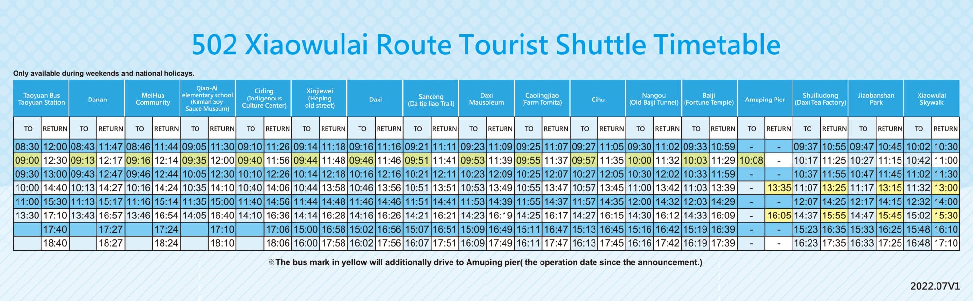 Xiaowulai Route Timetable
